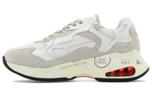 PREMIATA Leather Abrasion Resistant Low top Casual Shoes Women's White Gray