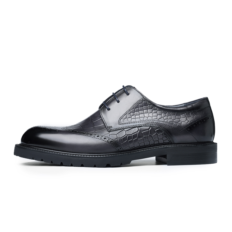Old man's head LAORENTOU Brock carving, crocodile pattern, top layer cowhide, light luxury high-end formal leather shoes, men's style