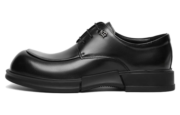 Star's same style VOLO Rhino big toe shoes Chen He round toe versatile thick sole breathable increased Napa pattern business casual formal leather shoes men's black