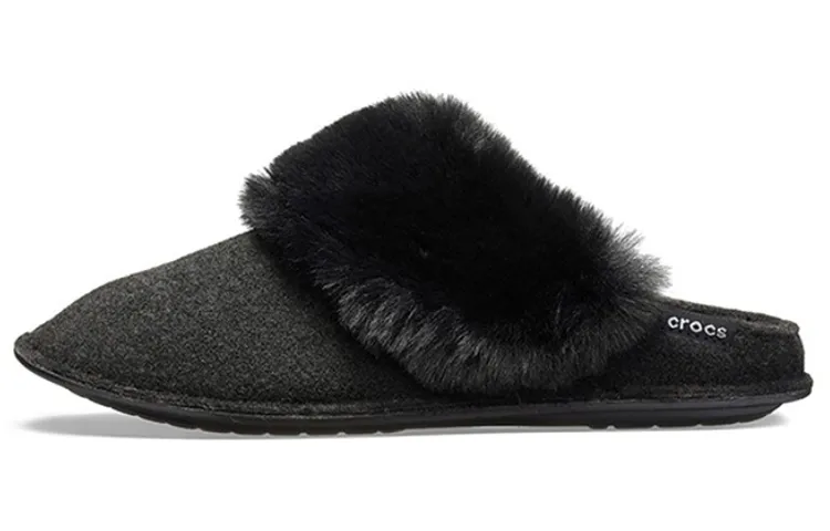 Crocs Mule Fur Slippers 'Black' Women's