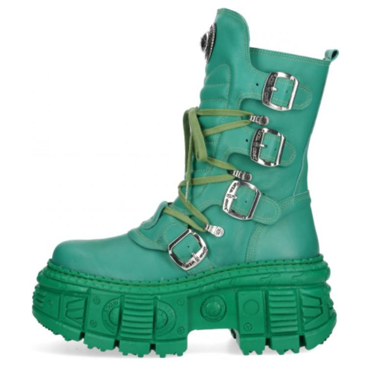 NEW ROCK Short Mid Calf Combat Boots Unisex Green