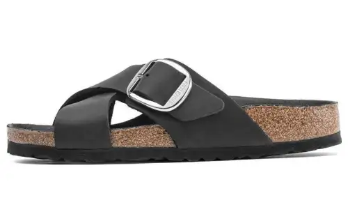 Birkenstock Leather Slide Slippers Men's Black Regular