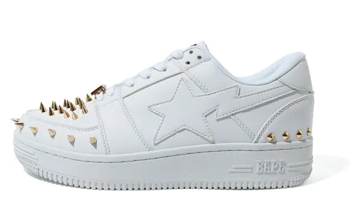 A BATHING APE BAPE STA Low Leather Stylish Skateboarding Shoes Men's White