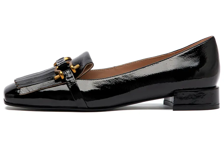 PACO GIL Leather Chunky Heel Casual Shoes Women's Black