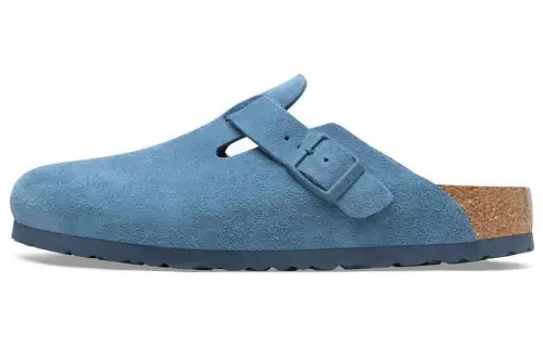 Birkenstock Suede Closed Toe Slippers Unisex Light Blue Regular