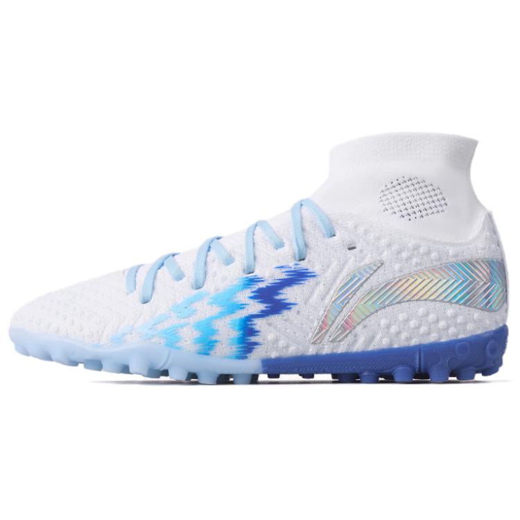 Li Ning TF Turf Soft Ground Synthetic Leather Cushioning, Wear Resistant Soccer Shoes Men’s White Blue