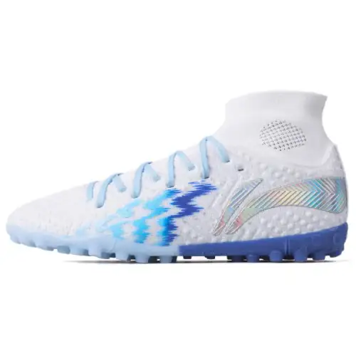 Li Ning TF Turf Soft Ground Synthetic Leather Cushioning, Wear Resistant Soccer Shoes Men's White Blue