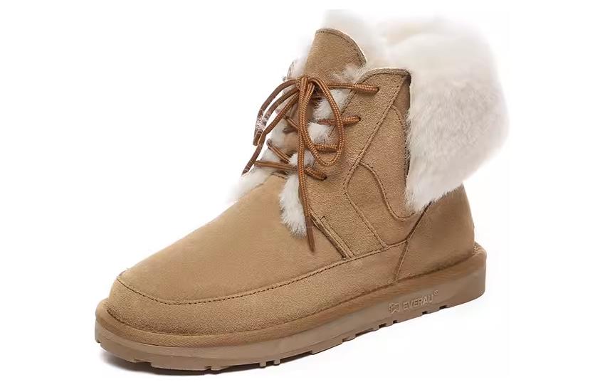 EVERAU Sheepskin Short Snow Boots Women's Chestnut