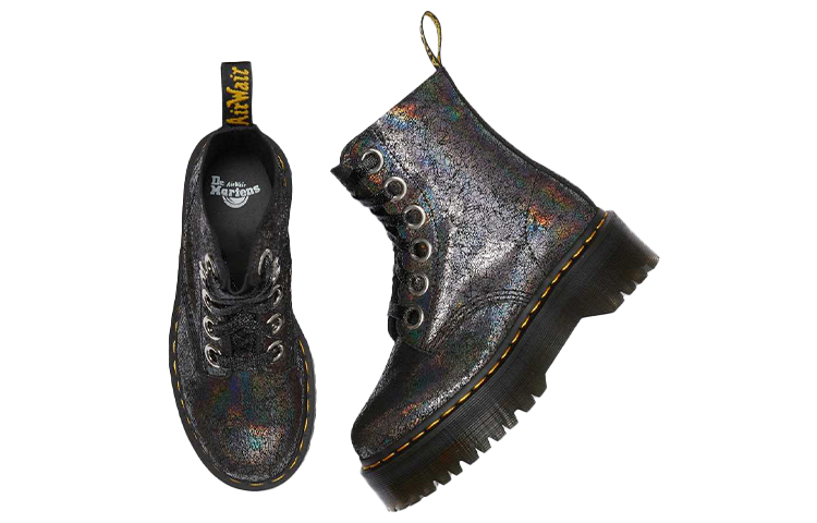Dr.Martens Molly Metallic Short Combat Boots Women's Black Silver