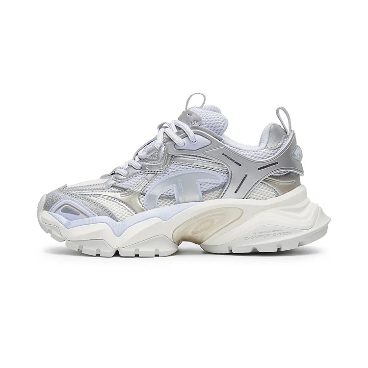 Champion Tooth Shark Shoes Power Armor Low top Chunky Sneakers Women's Silver White/Moonstone Blue