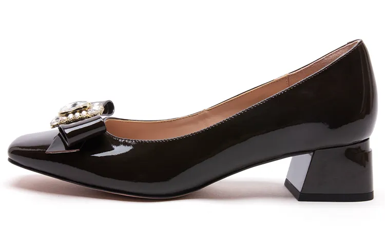 PACO GIL Cow Leather Chunky Heel High Heels 4cm Women's Coffee