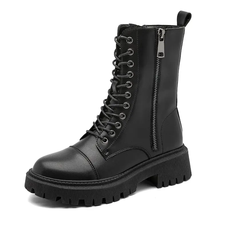 AGSDON Combat Boots Women's Black/Brown/Beige Apricot