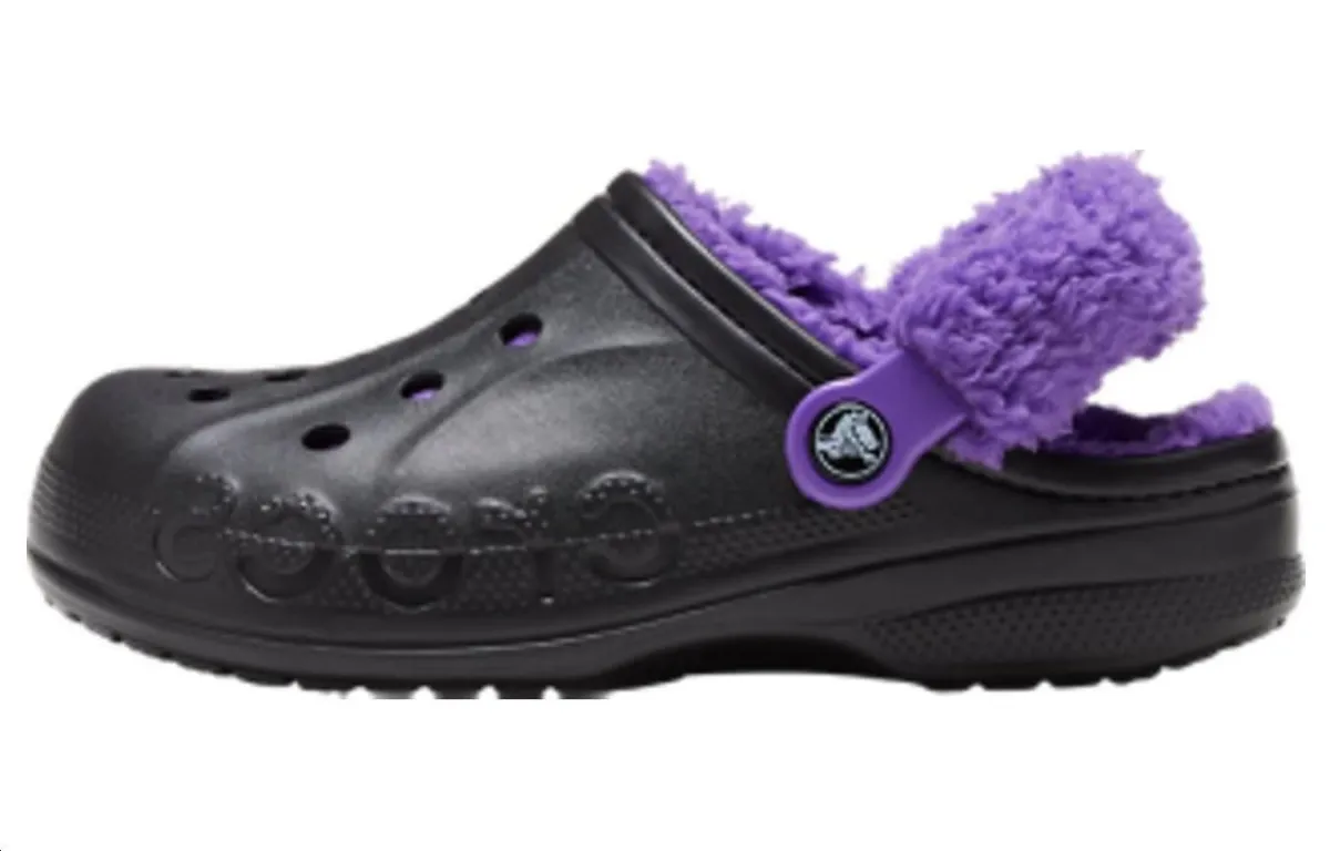Crocs Baya Lined Fuzz Strap Clogs 'Black Purple'