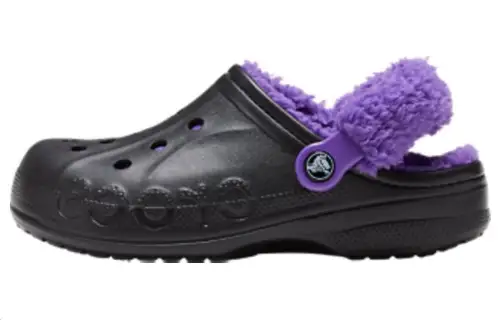 Crocs Baya Lined Fuzz Strap Clogs 'Black Purple'