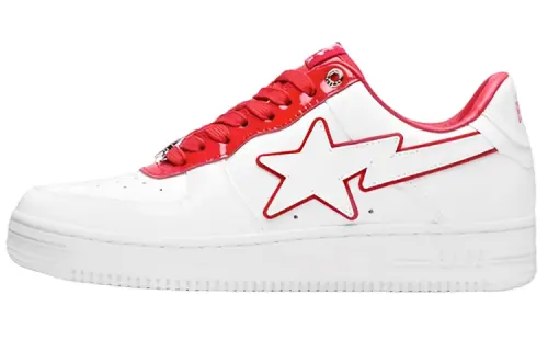 A BATHING APE STA Leather Stylish Skateboarding Shoes Women's White Red