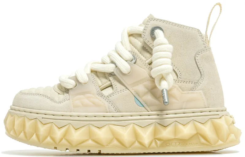 OETZI Ugly Cute Shoes Mid top Skateboard Shoes Unisex Beige Yellow