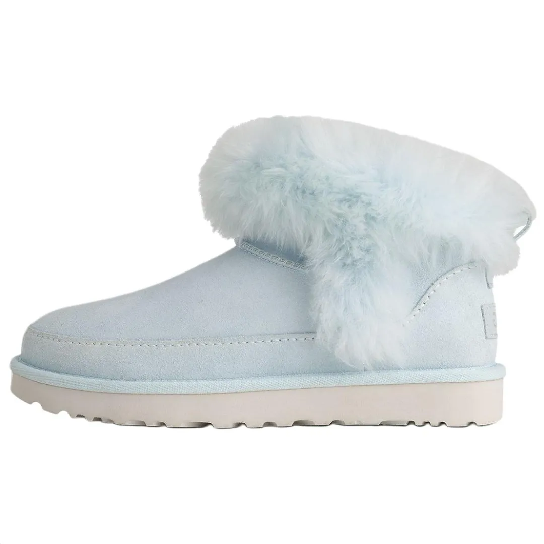UGG Classic Novelty Cow Split Leather Thermal Fleece Lined, Minimalist Style Comfortable Snow Boots Women's Blue