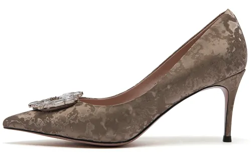 PACO GIL Cow Leather Slim Heel High Heels 7.5cm Women's Khaki