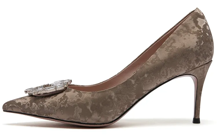 PACO GIL Cow Leather Slim Heel High Heels 7.5cm Women's Khaki