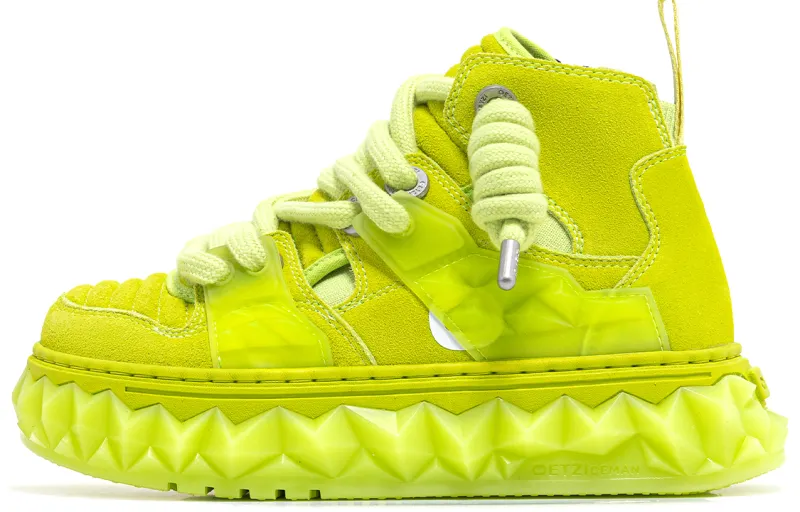 OETZI Cow Split Leather High top Skateboard Shoes Unisex Neon Green