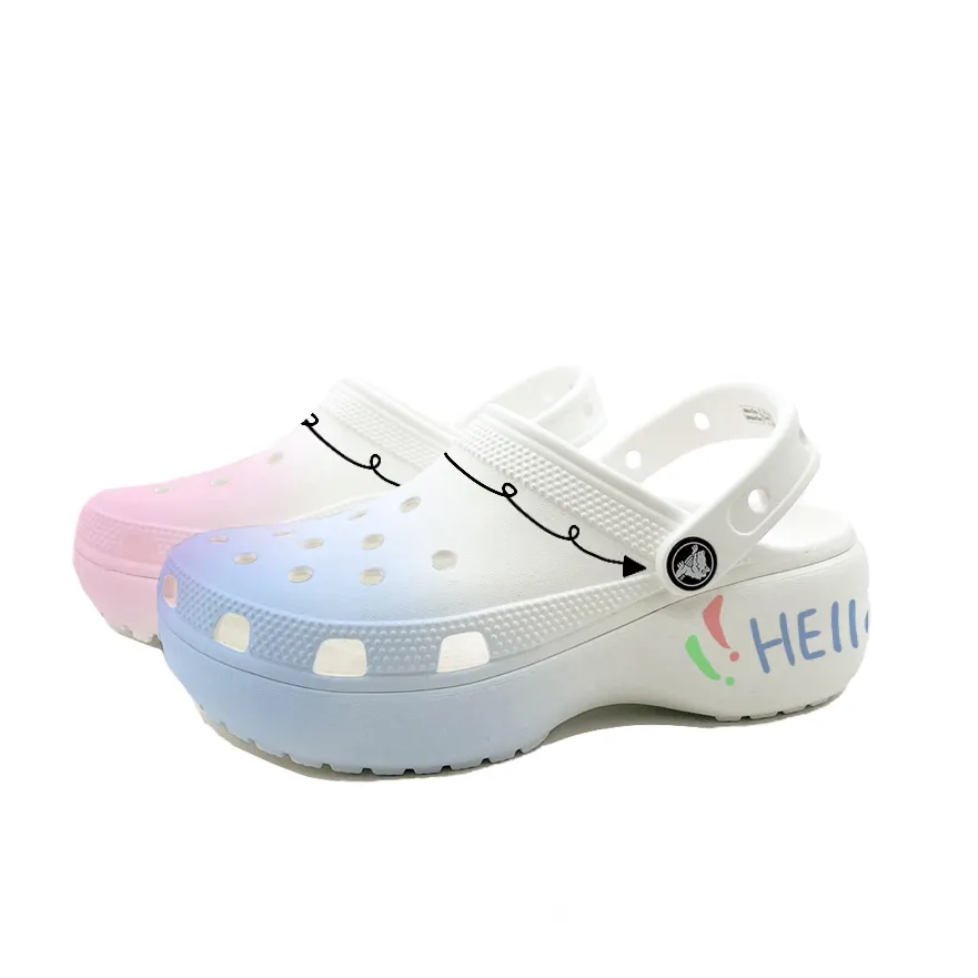 Crocs Classic Platform Clog Hello, Beach Girlish Campus Style EVA Versatile Clogs Unisex Blue Pink