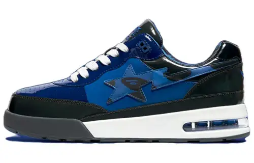 A BATHING APE Bape ROAD STA Patent Leather Stylish Skateboarding Shoes Women's Black Blue