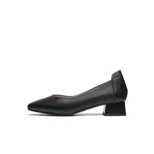Red Dragonfly cow leather thick heel single shoes women's commuting interview professional work shoes genuine leather slip-on women's leather shoes casual shoes women's style