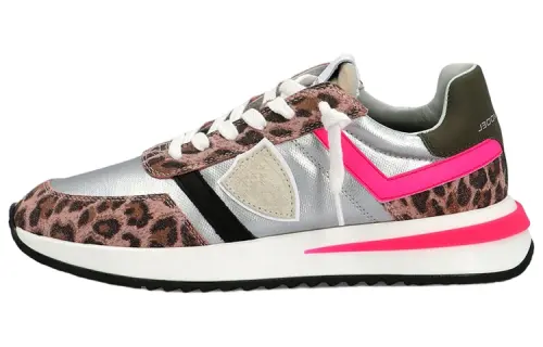 PHILIPPE MODEL Tropez Leather, Nylon Lace Up Cushioning Low top Sports Casual Shoes Women's Rose Silver