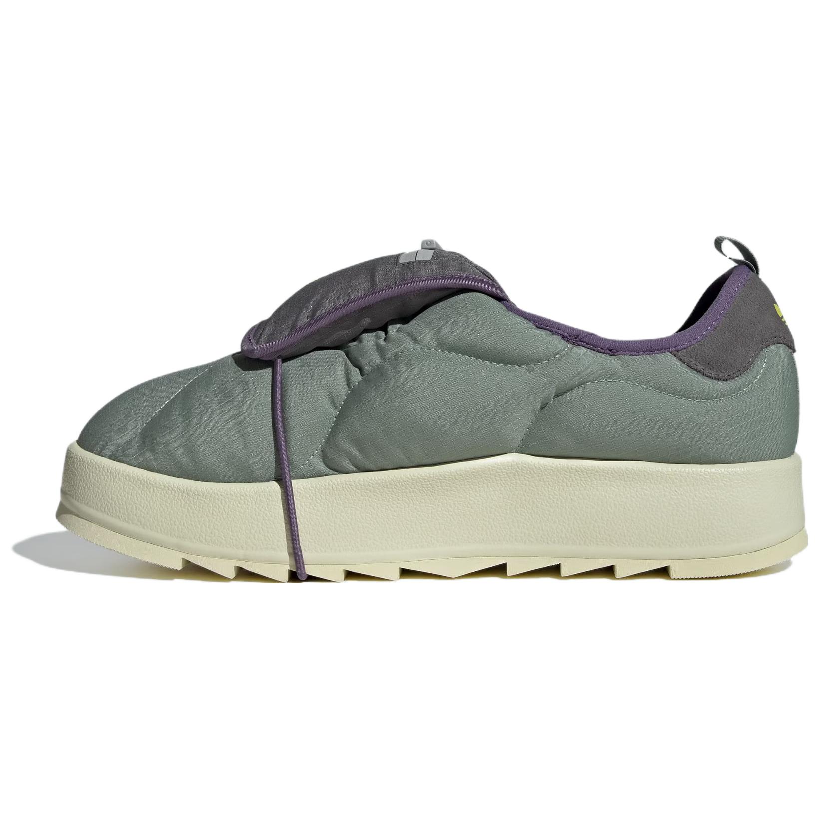 Adidas originals Puffylette fabric elastic opening bread shoes comfortable and versatile non-slip wear-resistant low-cut lifestyle shoes same style for men and women green gray