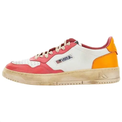 AUTRY Leather Low top Skateboard Shoes Men's White Pink