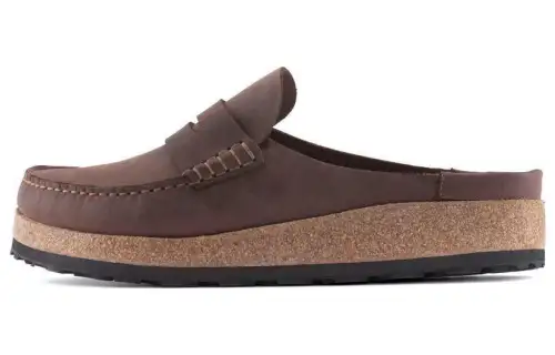 Birkenstock Leather Closed Toe Slippers Men's Red Brown Narrow