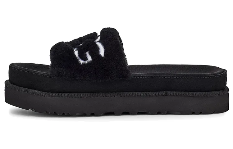 UGG Laton Fur Slide Black Slippers Women's