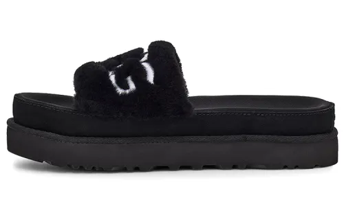 UGG Laton Fur Slide Black Slippers Women's