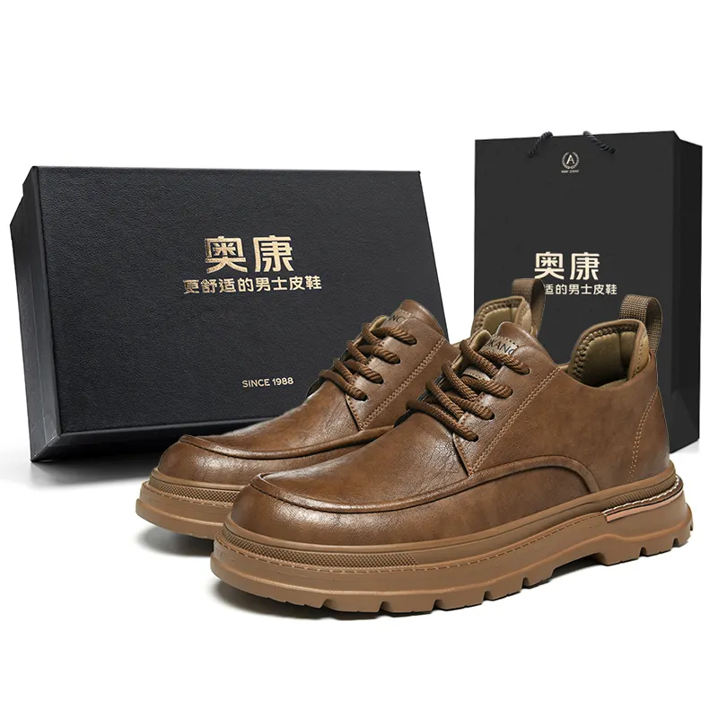 AOKANG early spring amber streamer, good-looking Meladjadan style, classic derby shoes, retro trendy daily commuting small leather shoes, wear-resistant, non-slip, versatile and breathable, large size 45, short-tube, low-top Martin boots, men's style