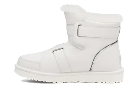 UGG Top Grain Cow Leather Thermal Casual Comfortable Buckle Fleece Lined Short Snow Boots Women's White