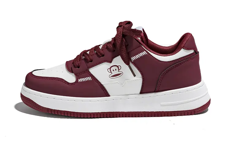 PAUL FRANK Slip Resistant Low top Skateboard Shoes Unisex Burgundy
