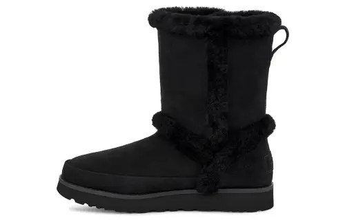 UGG Classic Short Fluff Spill Seam Snow Boots Black Women's