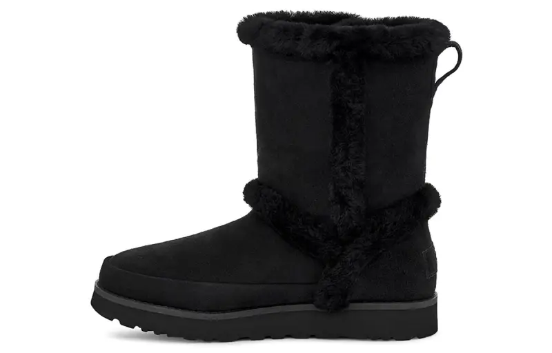 UGG Classic Short Fluff Spill Seam Snow Boots Black Women's