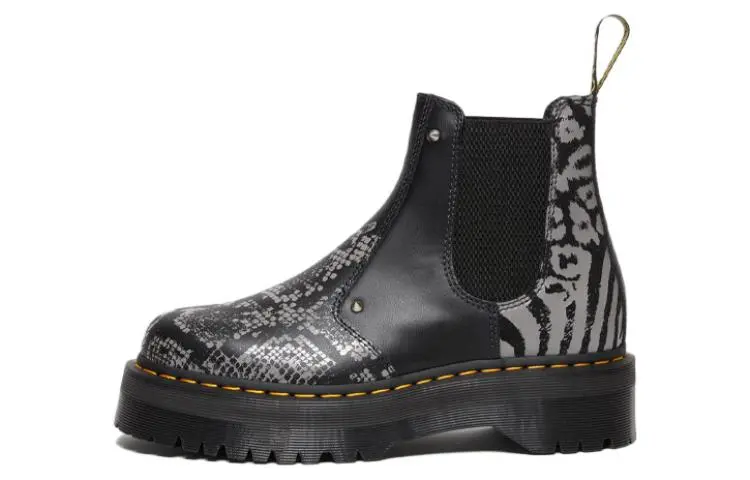 Dr. Martens 2976 Quad Platform Animal Print Boots 'Black Grey'