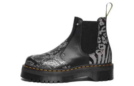 Dr. Martens 2976 Quad Platform Animal Print Boots 'Black Grey'
