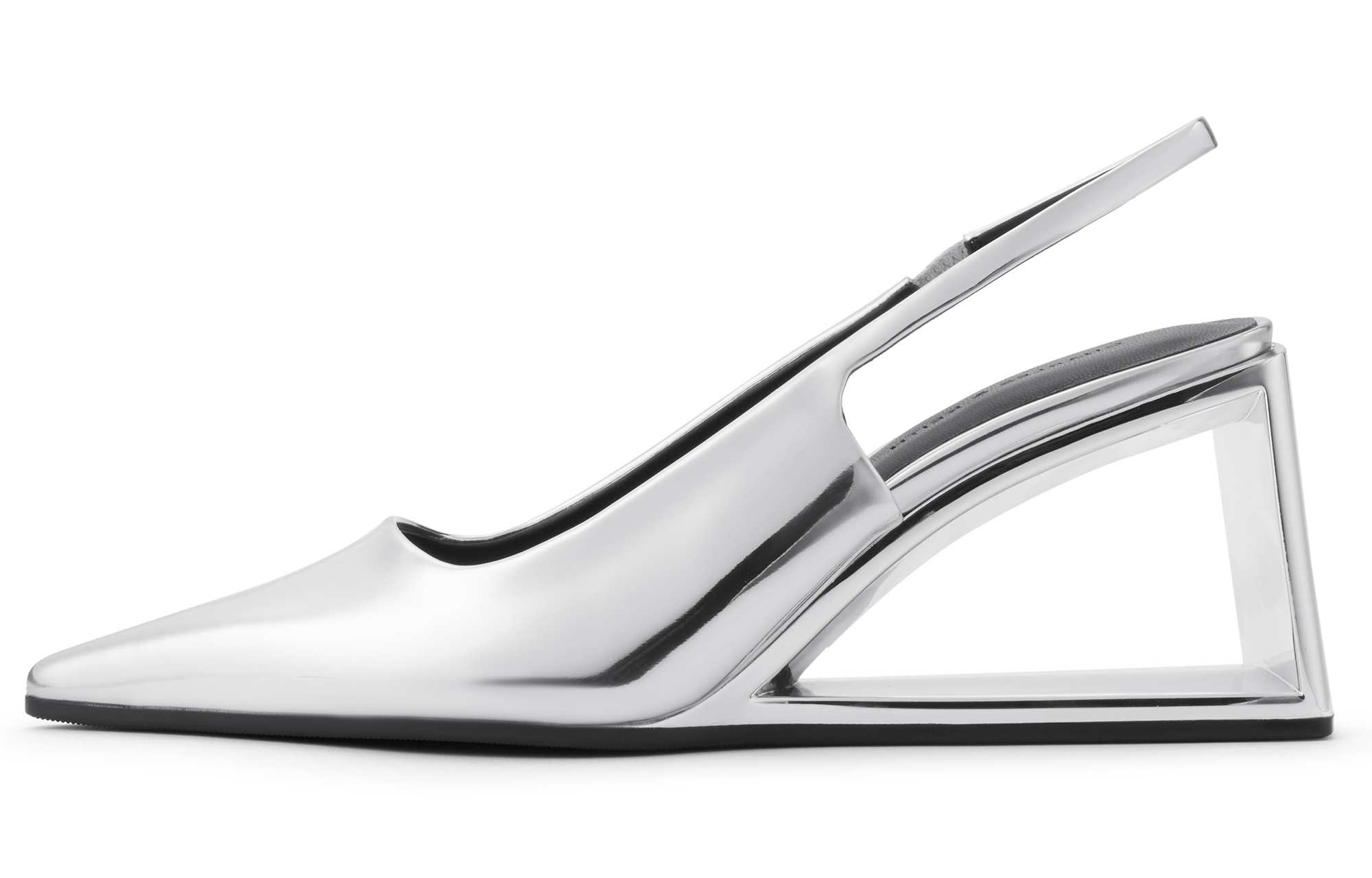 CHARLES&KEITH Small Charles & Keith Gothic Style Pu One Strap Sandals 7.6cm Women's Silver/Black Box Black