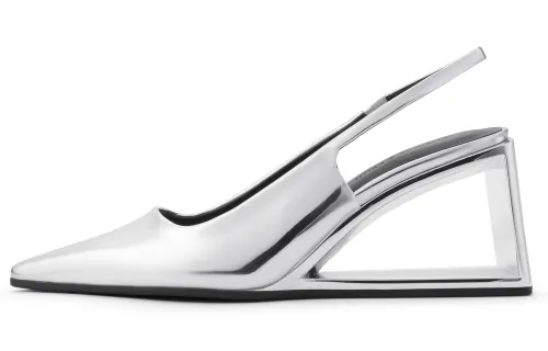 CHARLES&KEITH Small Charles & Keith Gothic Style Pu One Strap Sandals 7.6cm Women's Silver/Black Box Black