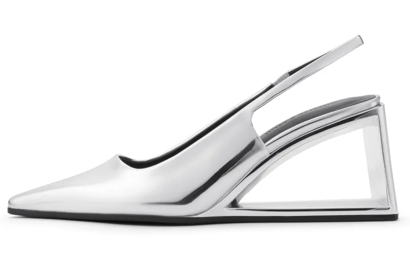 CHARLES&KEITH Small Charles & Keith Gothic Style Pu One Strap Sandals 7.6cm Women's Silver/Black Box Black