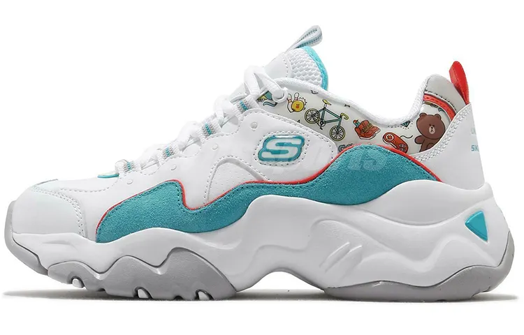 LINE FRIENDS x Skechers D'LITES 3.0 Mesh, Textile, Synthetic Leather Comfortable Low top Casual Shoes Women's White