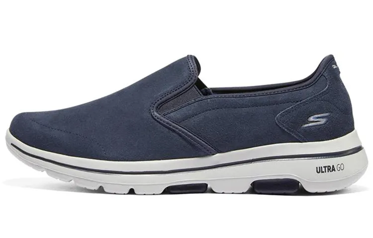 Skechers Go Walk 5 Leather Cushioning Abrasion Resistant Low top Casual Shoes Men's Blue
