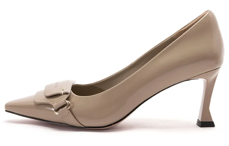 PACO GIL Cow Leather Slim Heel High Heels 7cm Women's Dark Apricot