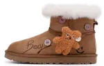 UGG CLASSIC MINI ADCDAVINCI Custom BEAR Thermal Short Snow Boots Women's Brown
