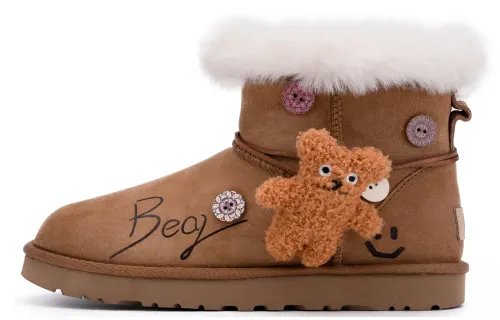 UGG CLASSIC MINI ADCDAVINCI Custom BEAR Thermal Short Snow Boots Women's Brown