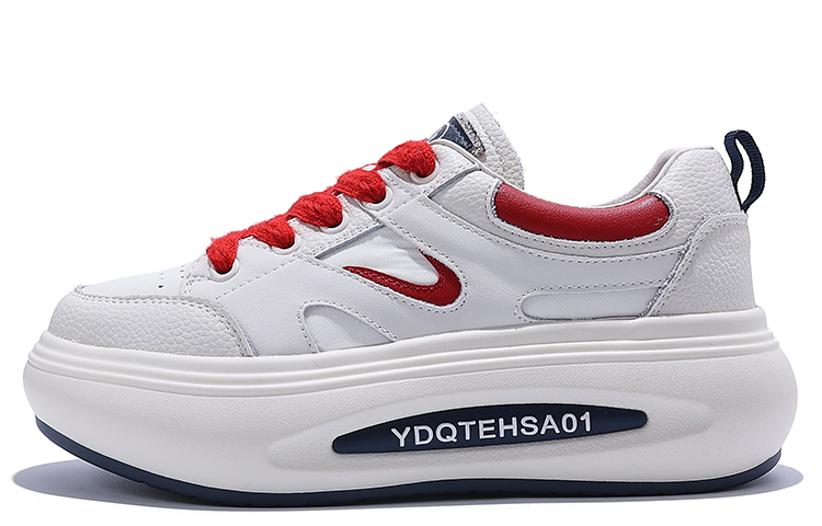Junjiali two-layer cowhide white shoes for women, thick soles, height-increasing sponge cakes, Korean version, versatile, low-top, lifestyle shoes, women's models