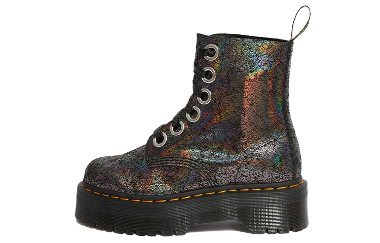 Dr.Martens Molly Metallic Short Combat Boots Women's Black Silver